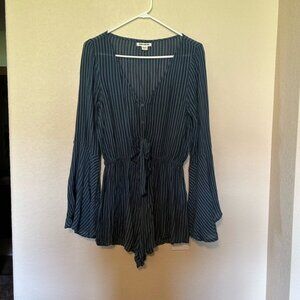 Billabong 100% Rayon Striped Bell Sleeve Romper